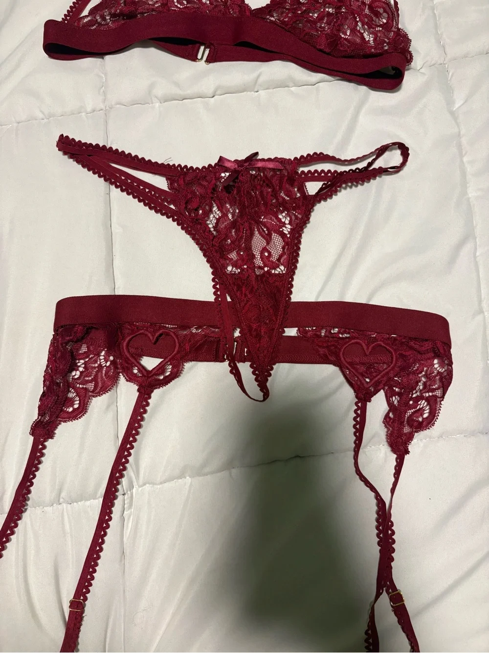 Love Burgundy Lace Strappy Bralette & Thong Set